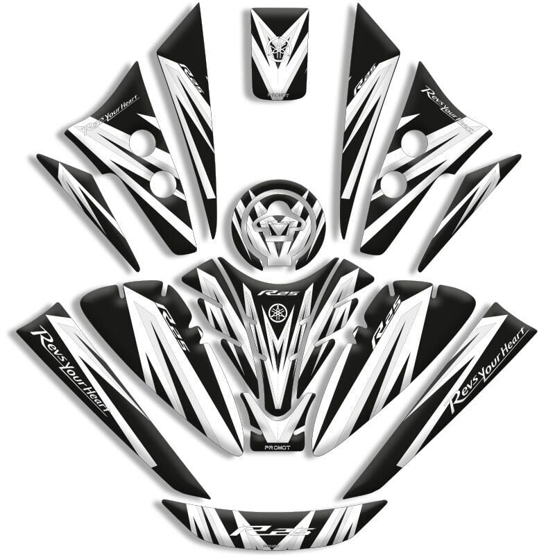 Yamaha R25 2019 2024 11 Parça Full Tank Pad Siyah Beyaz