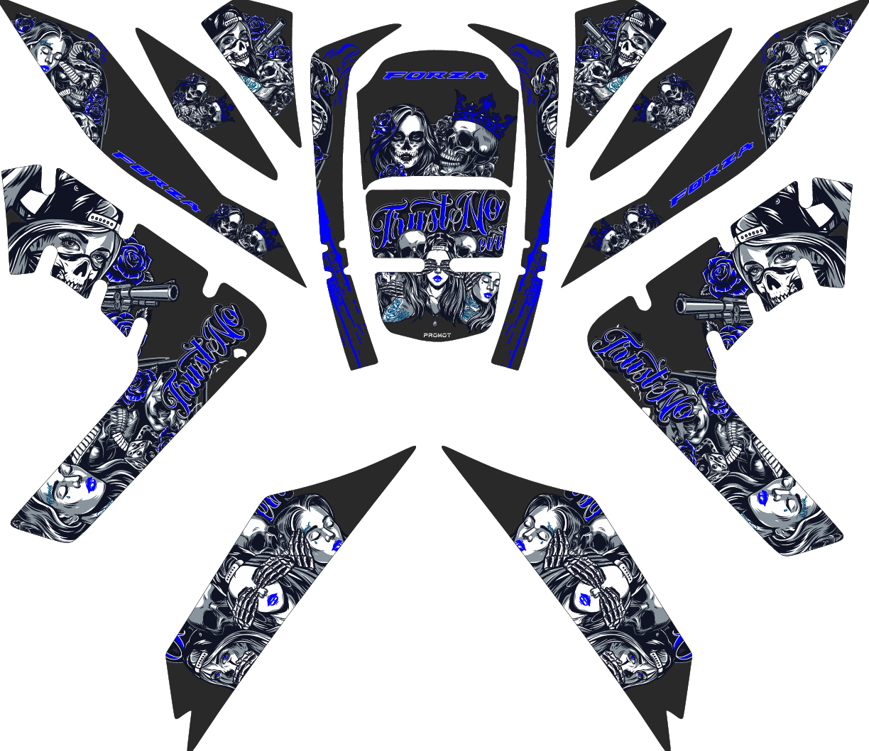 Honda Forza 2018 2025 Mavi Desenli Full Tank Pad Set