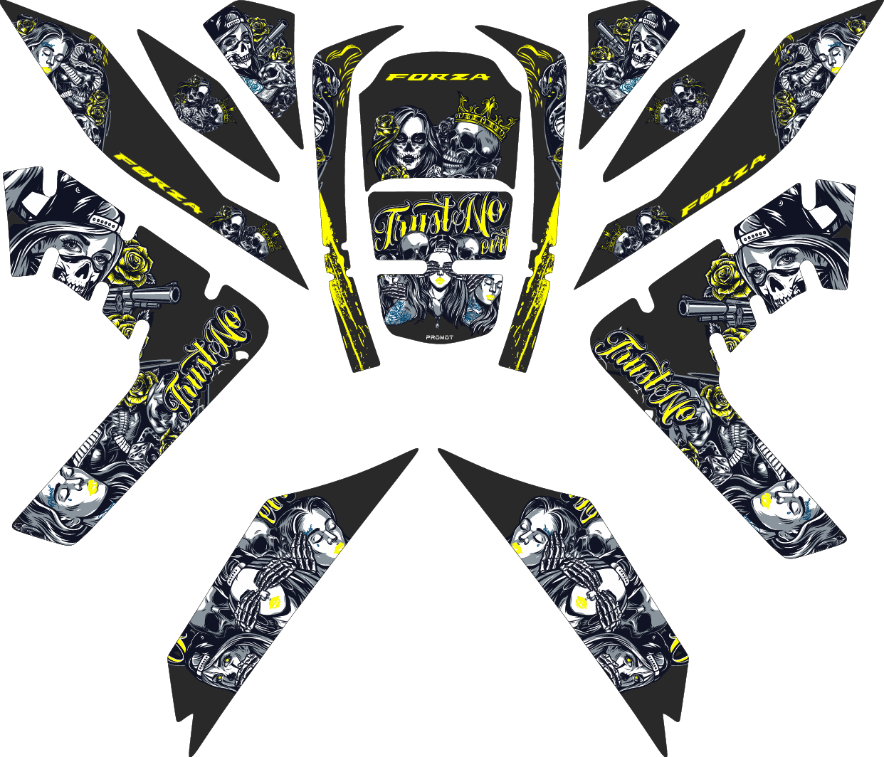 Honda Forza 2018 2025 Sarı Desenli Full Tank Pad Set