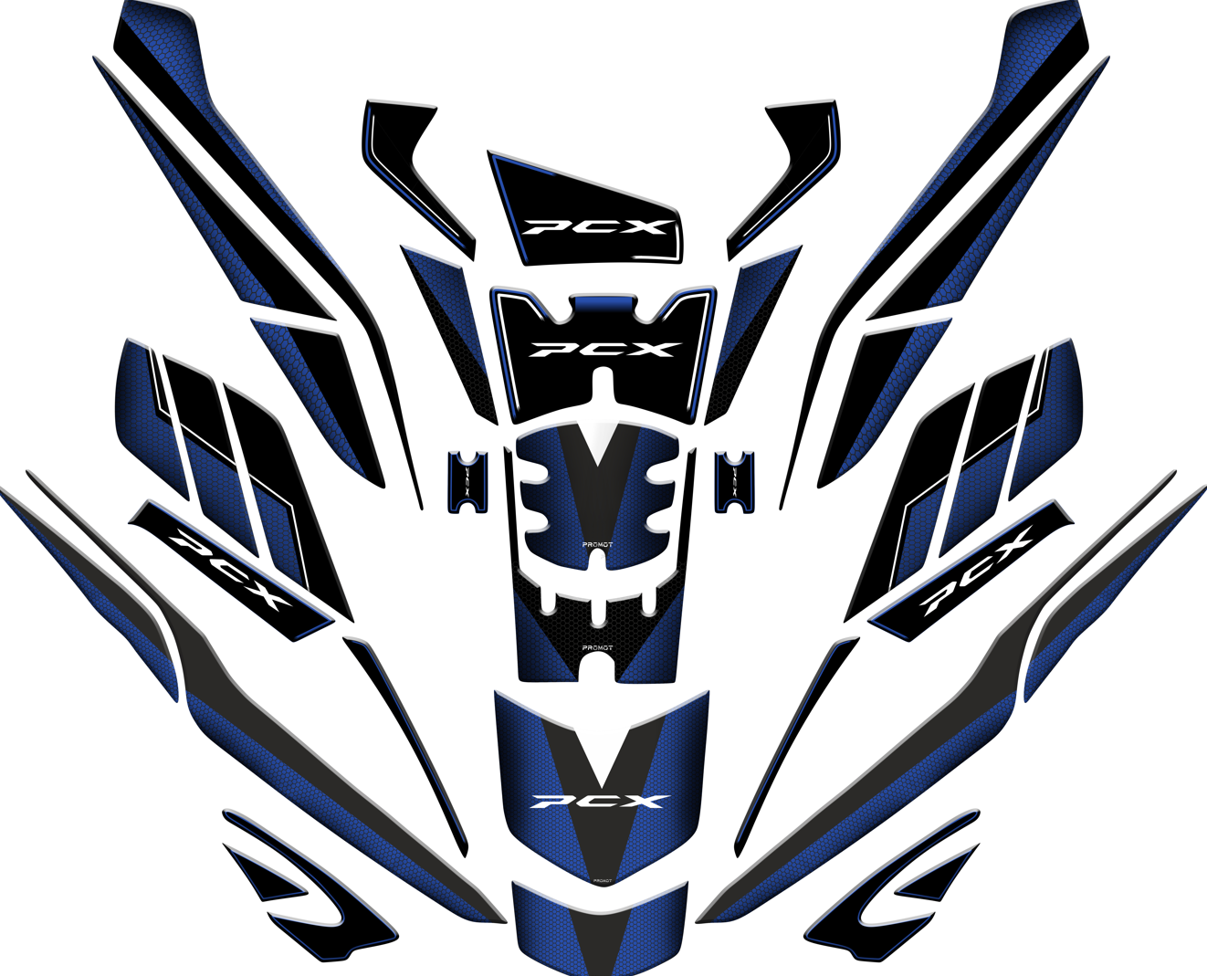 Pcx 125 2025 2026 Tank Pad Full Set 36 Siyah Mavi