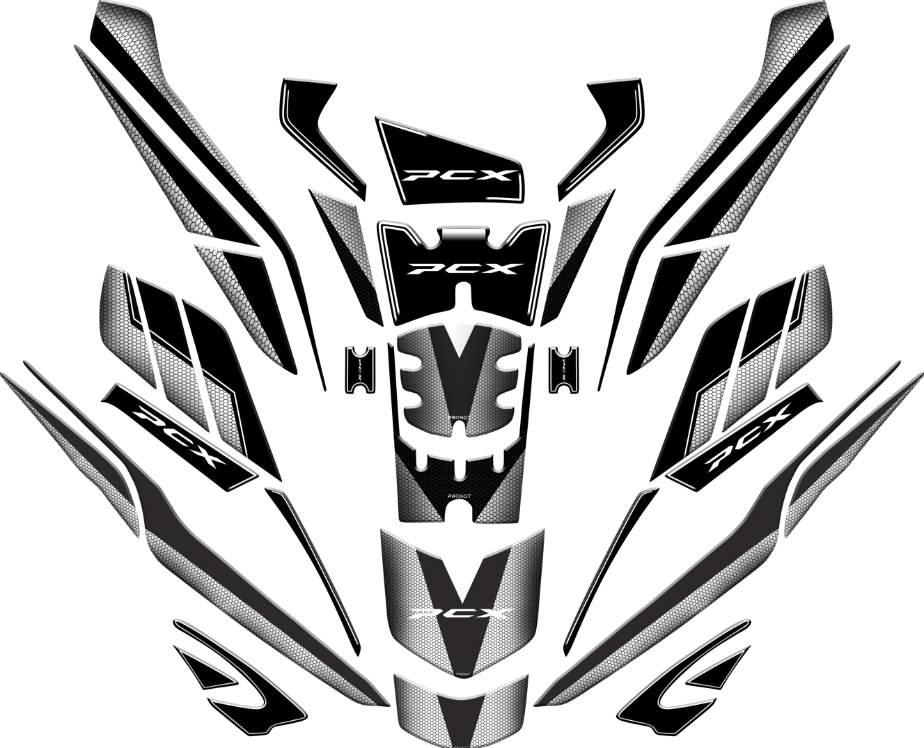 Pcx 125 2025 2026 Tank Pad Full Set 36 Siyah Beyaz